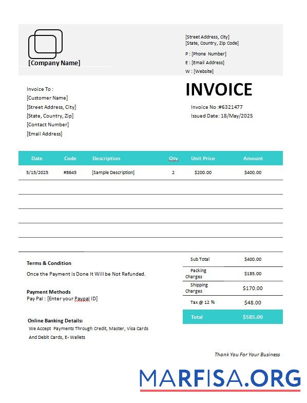 Realistic Equipment Invoice Template